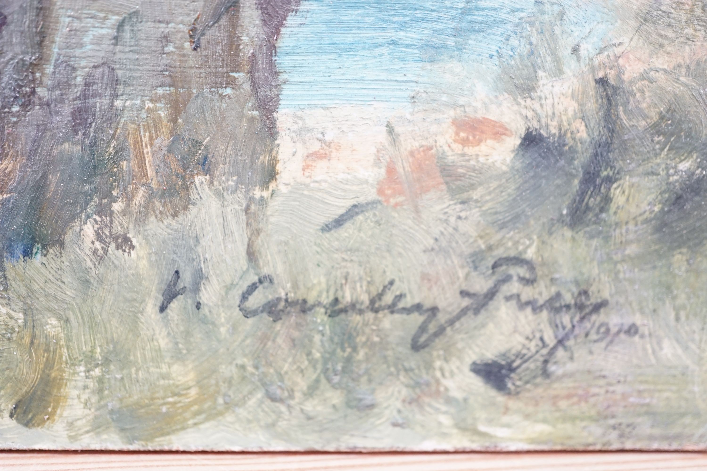 Victor Coverley-Price, oil on board, Yacht off the coast, Majorca, signed, 30 x 46cm, unframed